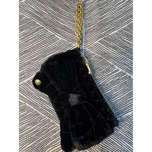 Y2K Juicy Couture Black Velvet Quilted Bow Clutch‎ Bag Gold Chain